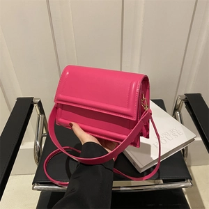 Chic rose red crossbody square bag for women with textured embossing and gold hardware