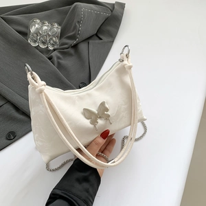 Damen PU Leder Plissierte Unterarmtasche Metall Schmetterling Dekor Kette Schultertasche Süß Y2K Nischendesign Umhängetasche