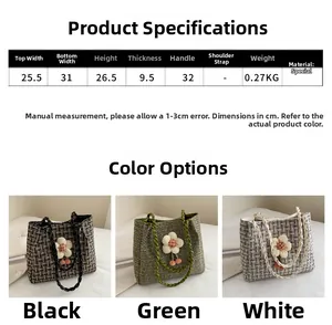 Tabella taglie dettagliata per la borsa shopper in tweed con ciondolo a fiore