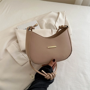 Women Minimalist PU Leather Crescent Underarm Bag Fashion Hobo Bag With Knotted Strap Gold Metal Decoration Small Tote Bag