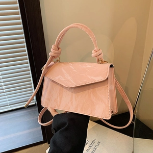 Women's Fashion Wrinkled PU Leather Handbag With Knot Handle Gold Metal Hardware Minimalist Crossbody Shoulder Bag