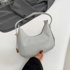 Women Sequin Shoulder Bag Shiny Glitter Woven PU Leather Underarm Bag Fashionable Hobo Bag Party Daily Versatile Handbag