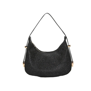 Sparkly black sequin hobo bag with gold hardware and crescent moon shape for women