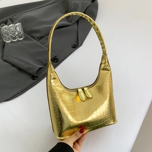 Sac Sous Le Bras Minimaliste Français En Cuir PU Motif Crocodile Pour Femmes Finition Métallique Design Niche Sac Hobo