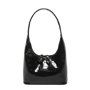 Sac hobo noir brillant à motif crocodile avec poignée supérieure et double fermeture éclair