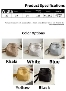 Size specifications and multi-color options for lightweight nylon crossbody bag