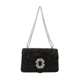 Elegant black chain crossbody bag with marble texture and sparkling rhinestone buckle