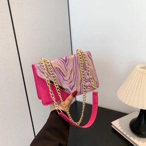 Borsa a Tracolla da Donna Con Motivo Marmo Geometrico in Pelle PU Patchwork Colorblock Con Catena in Metallo Dorato