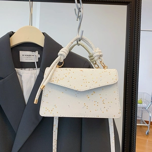 Elegant white crossbody bag with gold star sequins and woven rope handle for women