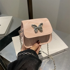 Borsa a Tracolla Quadrata Mini da Donna Con Fibbia a Farfalla in Metallo Catena Spalla Pelle PU Piccola Borsa Messenger