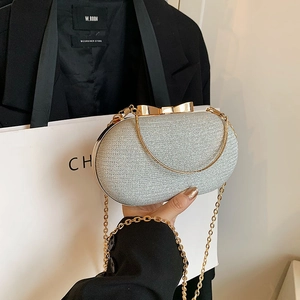 Vrouwen Elegante Ovale Avondtas Glitter Pailletten Harde Schaal Tas Met Gouden Strik Slot Metalen Handvat Afneembare Ketting