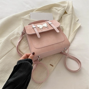Fashion Women PU Leather Mini Backpack Elegant Butterfly Metal Decor Small Shoulder Crossbody Bag Trendy Daily Handbag