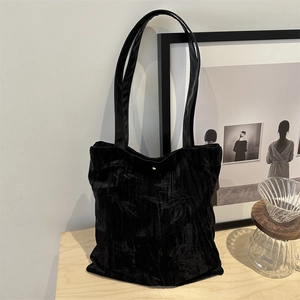 New Chinese style black tote bag with vintage embossed texture and leather handles
