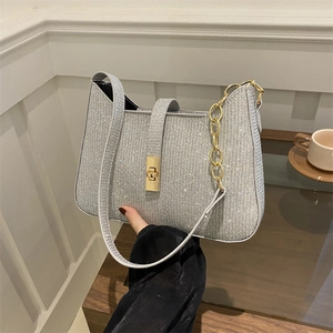 Sac Sous le Bras à Paillettes pour Femmes Mode Scintillante Sac à Épaule Avec Bandoulière en Chaîne Or Argent Rose Noir Sac à Main de Soirée