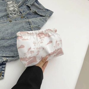 New Chinese style ink painting clutch bag with pleated elastic closure for summer