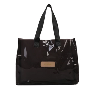 Large black translucent waterproof cosmetic tote bag with nylon handles for travel