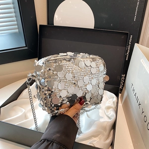 Trendy Shiny Sequin Chain Crossbody Bag For Women Luxury Glitter Small Square Shoulder Bag Party Evening Handbag Fashion Purse