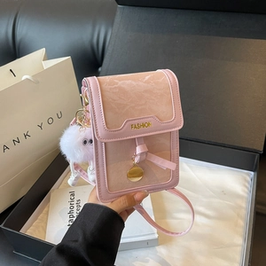 Damen Mode PU Leder Plissee Umhängetasche Mini Handytasche Mit Süßem Plüsch Monster Anhänger Metallanhänger Schultertasche