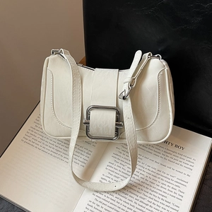 Women's Fashion Underarm Bag PU Leather Wrinkled Texture Silver Square Buckle Street Style Shoulder Bag Daily Casual Handbag