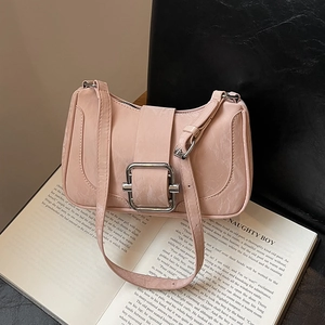 Pink niche design shoulder bag with marble texture and silver buckle for women