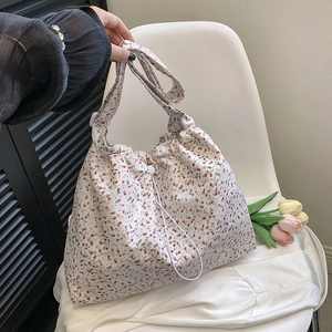 Sac Tote pour Femmes en Toile Florale Grande Capacité Cordon de Serrage Sac à Épaule Imprimé Artistique Sac à Main Été