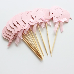 Roze olifant taarttoppers met strikken voor baby shower desserttafel decoratie