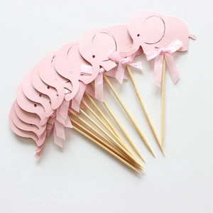 Roze olifant taarttoppers met lintstrikken voor babyshower en verjaardagstaart decoratie