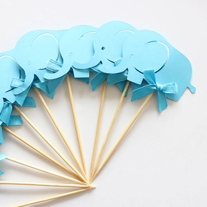 Blauwe olifant taarttoppers met strikjes voor babyshower en verjaardagsfeest decor