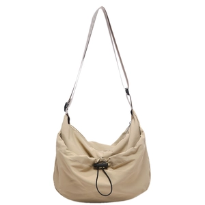 Women's minimalist khaki crescent tote bag with adjustable shoulder strap and drawstring
