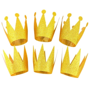Set of 6 glitter gold paper party crowns for kids birthday celebrations and events