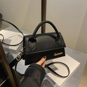 French Minimalist PU Leather Small Square Crossbody Bag For Women Fashion Solid Color Shoulder Bag With Metal Letter Logo