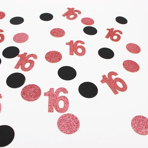 Coridandoli numero 16 oro rosa con pois metallizzati per decorazione tavola di compleanno