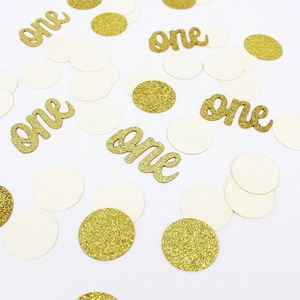 Confettis en Papier Pailleté Formes One Numéro 1 Étoiles Cœurs Cercles Décoration de Table pour Fête 1er Anniversaire