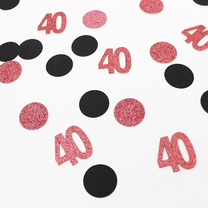 Coriandoli glitter oro rosa numero 40 con pois neri per decorazione di feste e compleanni
