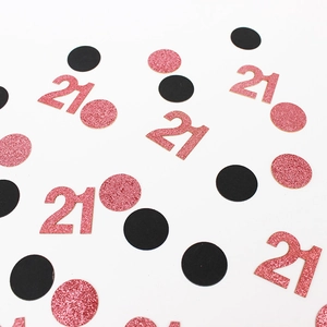 Coridandoli glitter oro rosa numero 21 e pois neri per decorazione di compleanno