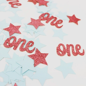Décorations de confettis 'one' à paillettes roses et étoiles pour premier anniversaire