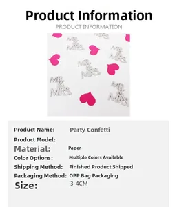 Detail of Mr & Mrs silver glitter and pink heart paper confetti for wedding party decor