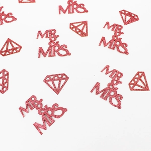 Pink glitter Mr & Mrs confetti with diamond shapes for wedding party table decorations
