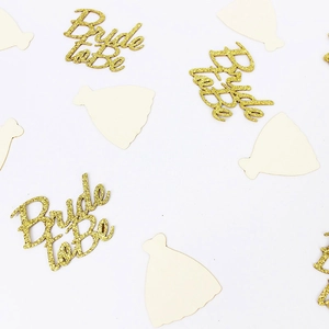 Bride to Be gold glitter confetti and white wedding dress table decorations set
