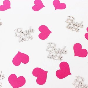 Bride to Be glitter confetti and magenta hearts for wedding party table decorations
