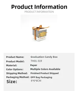 Detail of square graduation candy box with black stripes and golden mortarboard cap