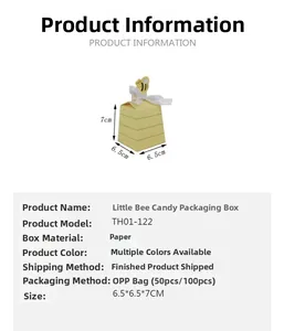 Detailed size specifications for yellow bee theme party favor box with white ribbon
