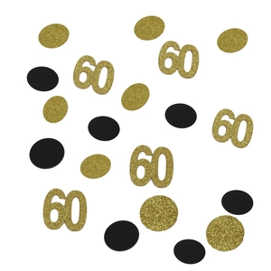 Zwart en goud glitter nummer 60 confetti voor de decoratie van de 60e verjaardagstafel
