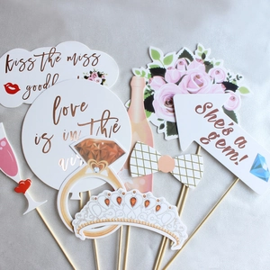 Kit de 21 accessoires photo or rose pour enterrement de vie de jeune fille et mariage