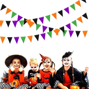 Colorful Halloween triangle bunting banner in orange black purple and green for party decor
