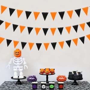 Classic orange and black triangle bunting banner for Halloween party wall decorations