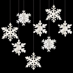 3D Stereo Paper Snowflake Hanging Ornaments White Hollow Snowflakes Pendants For Christmas Winter Wonderland Party Decor