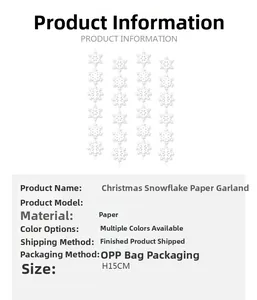 Detail view of 15cm white paper snowflake garland for Christmas tree decoration