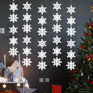 Christmas White Paper Snowflake Hanging Garland Ornament For Xmas Tree Window Party Home Decoration Stitched Snowflake Strings