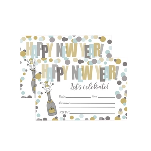 Einladungskarten für die Silvesterparty 2026 mit Champagner und festlichen Goldpunkten